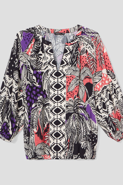 Blouse manches 3/4 rose fushia femme