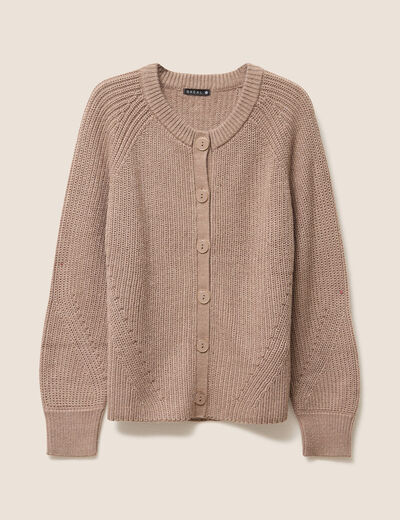 Gilet droit mi-long col rond taupe femme
