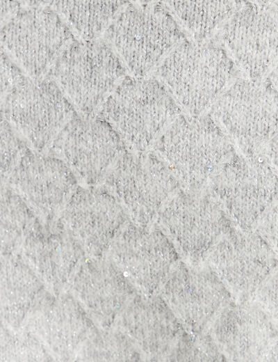 Pull col v &agrave; sequins gris clair femme