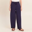 Pantalon large taille haute bleu marine femme