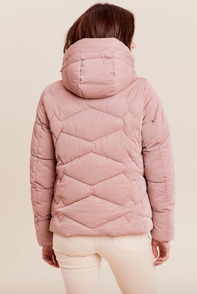 Doudoune droite à capuche vieux rose femme