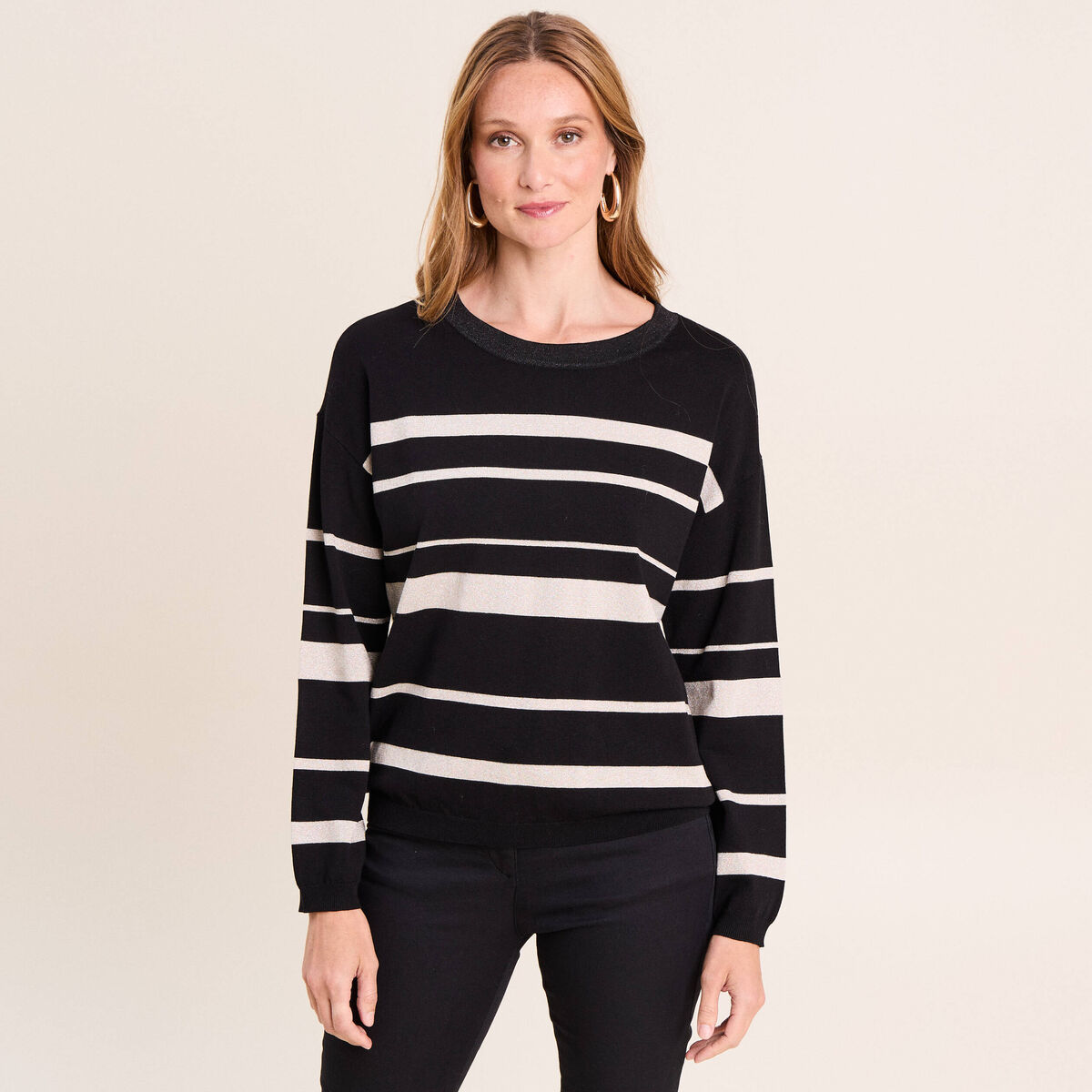 Pull col rond noir femme