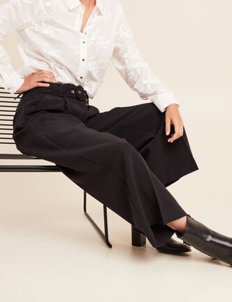 Pantalon droit 7/8&egrave;me taille haute noir femme