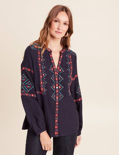 Chemise broderie manches longues rouge femme