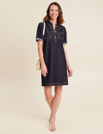 robe courte droite en jean col chemise denim brut femme