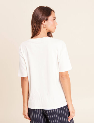 T-shirt ample col rond manches courtes ecru femme