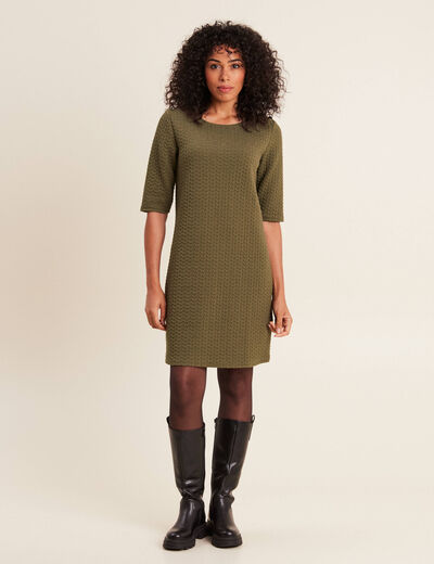 Robe droite manches 3/4 vert kaki femme
