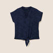 T-shirt col tunisien manches courtes bleu marine femme