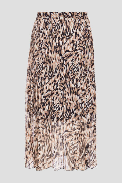 Jupe midi évasée plissée creme femme