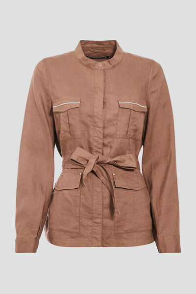 Veste droite ceinturée marron femme