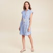 Robe droite courte col chemise ceinture bleu clair femme