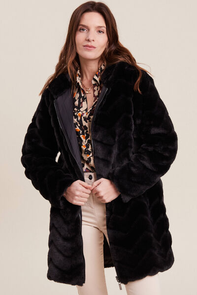 Manteau fausse fourrure réversible noir femme
