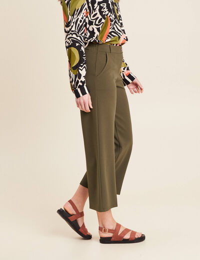 Pantalon large pinces vert kaki femme