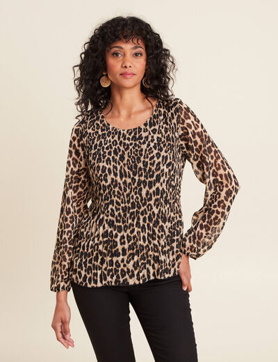 Blouse manches longues plissée creme femme