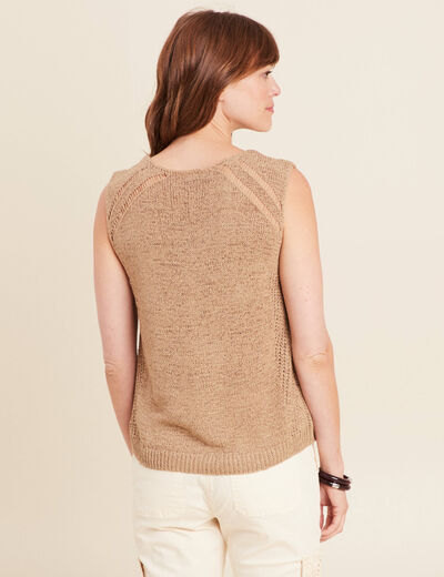 Débardeur tricot sans manches sable femme