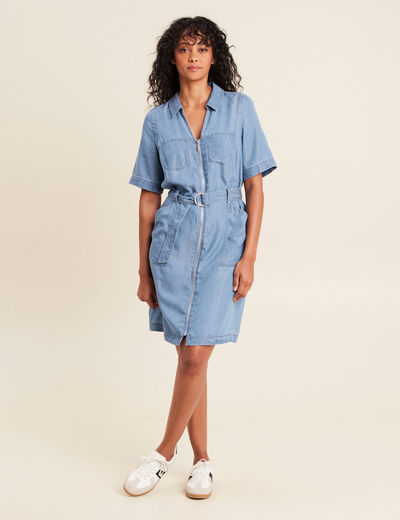 robe droite courte manches coudes denim double stone femme
