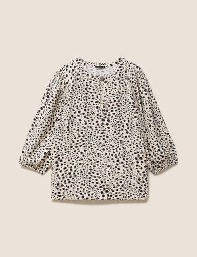Blouse droite col rond manches 3/4 blanc femme