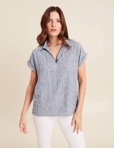 Blouse manches courtes fluide bleu femme