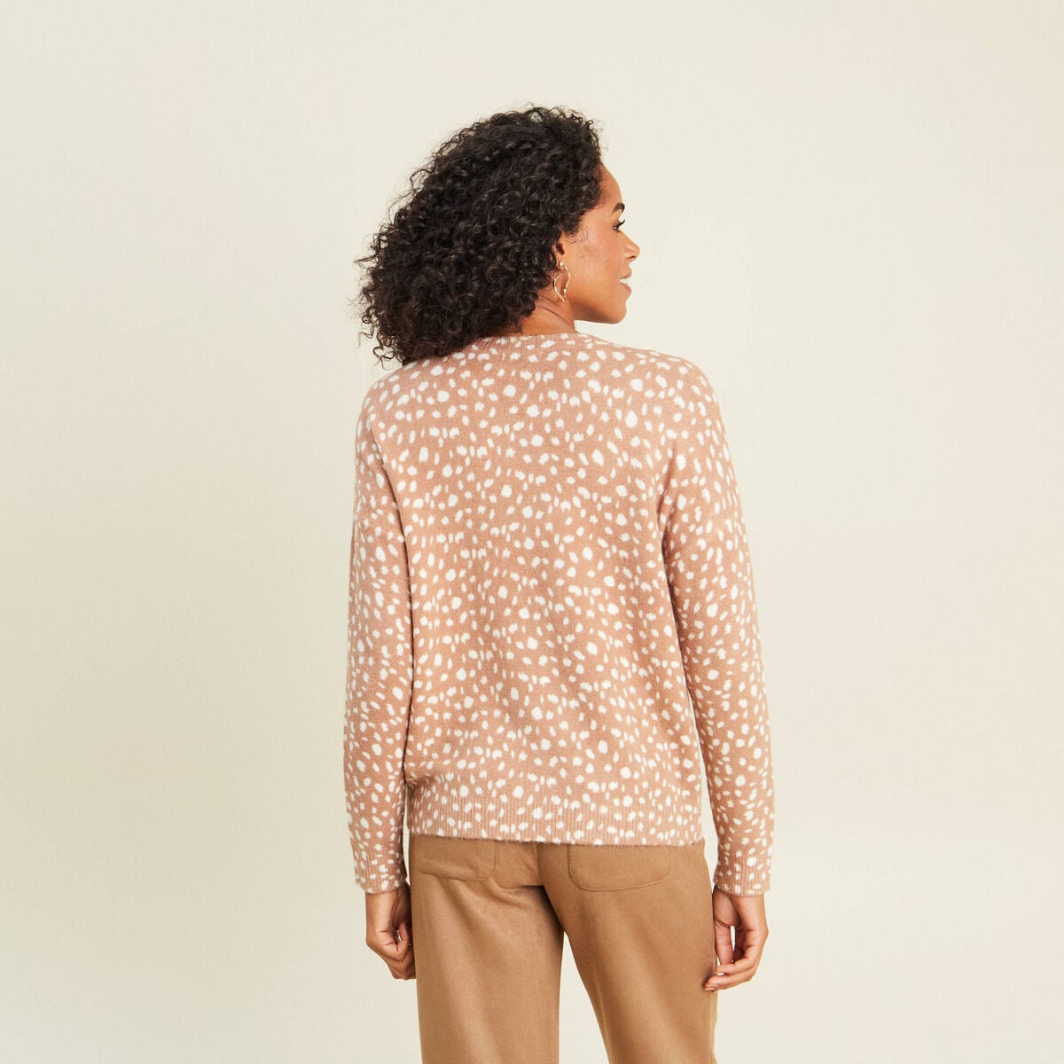 Pull droit col rond manches longues marron femme