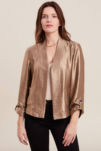 Veste réversible métallisée beige femme