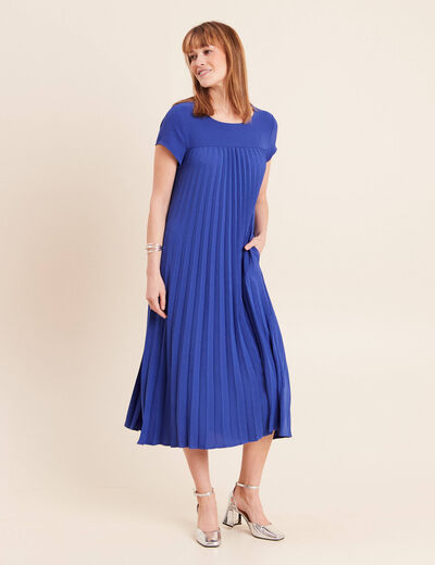 Robe longue &eacute;vas&eacute;e manches courtes bleu fonc&eacute; femme