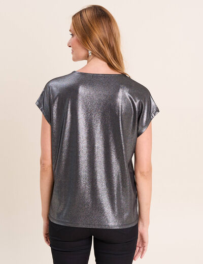 T-shirt col V manches courtes noir femme