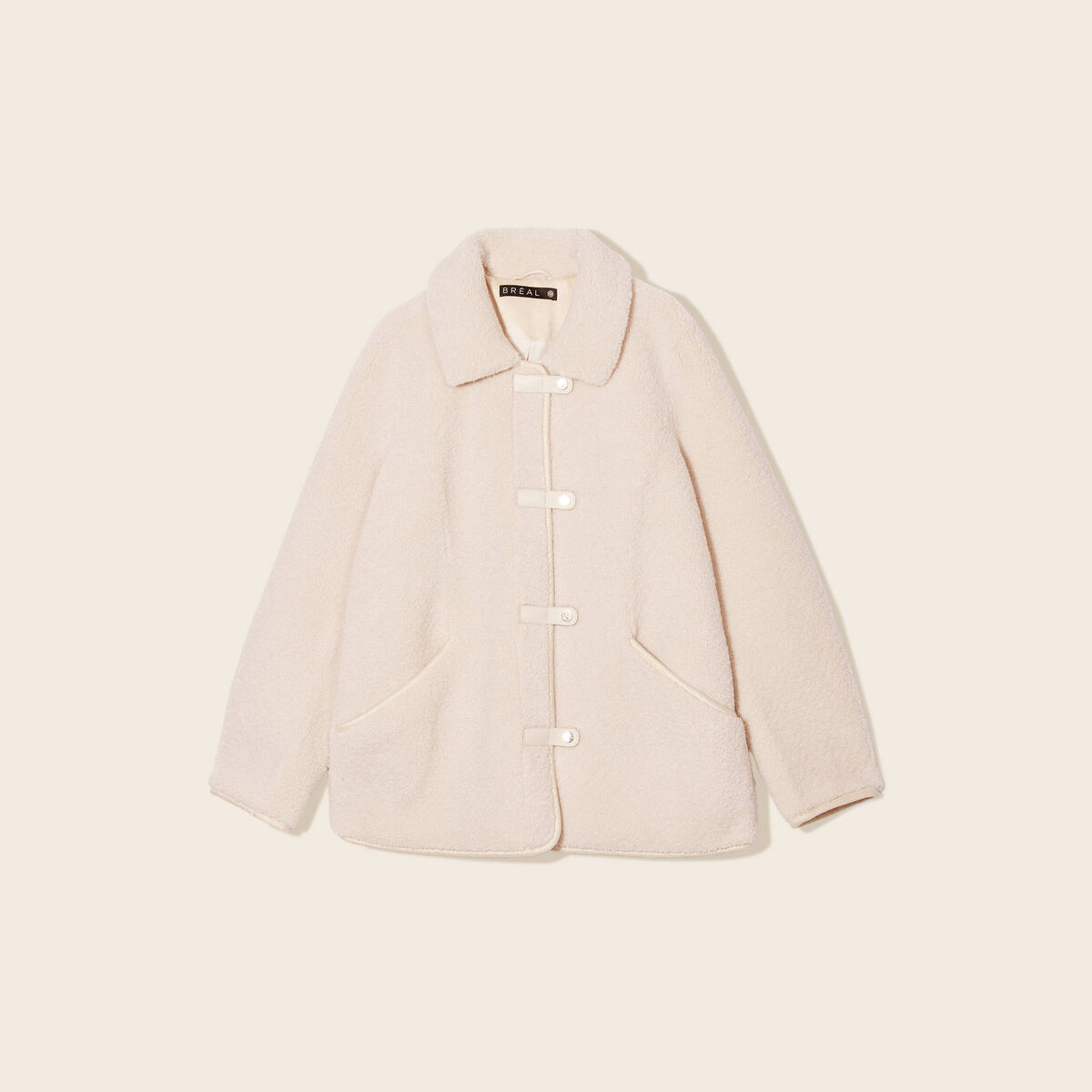 Manteau droit effet mouton ivoire femme