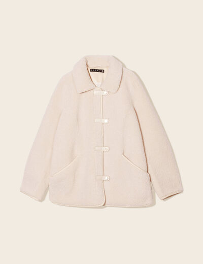 Manteau droit effet mouton ivoire femme