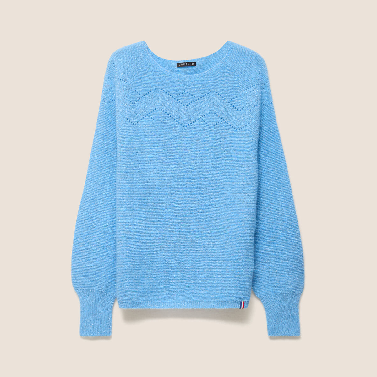 Pull confectionn&eacute; en France bleu ciel femme