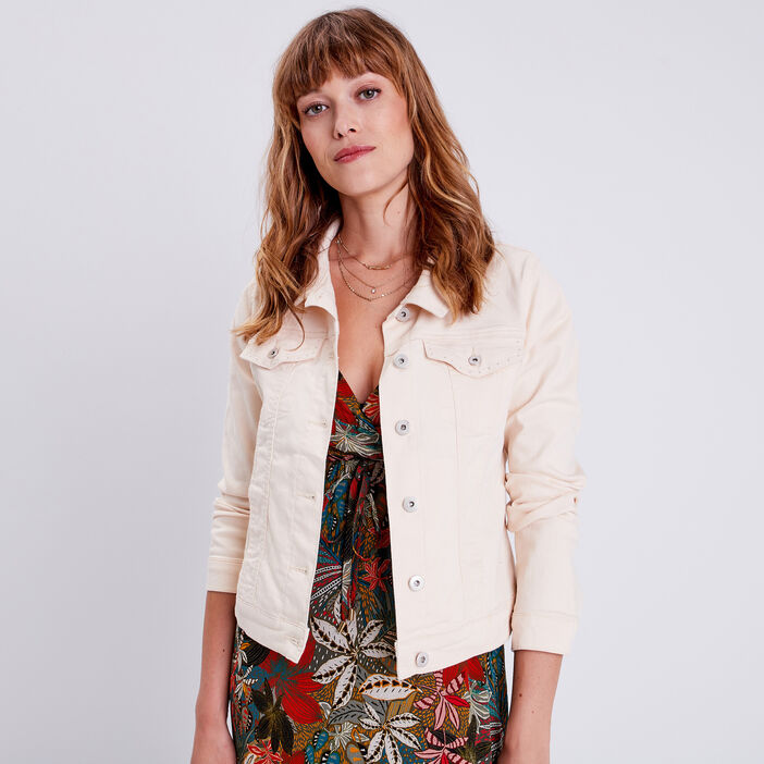 Veste droite en jean ecru femme