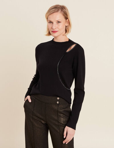 Pull manches longues strass noir femme