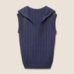 Pull droit sans manches &agrave; capuche bleu marine femme