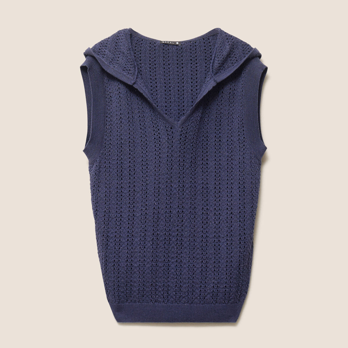 Pull droit sans manches &agrave; capuche bleu marine femme