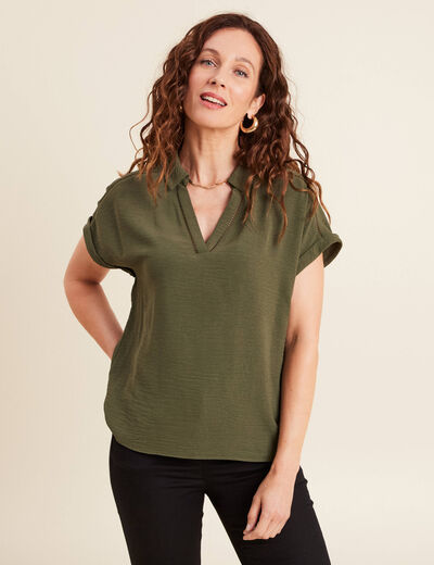 Blouse manches courtes vert kaki femme