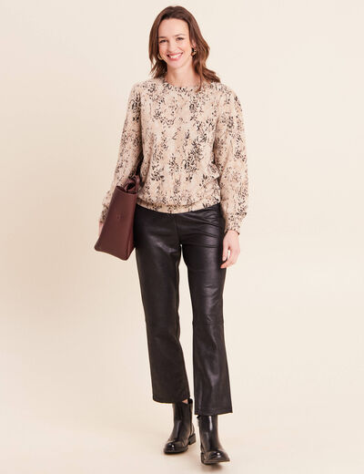 Pantalon similicuir droit 7/8&egrave;me noir femme