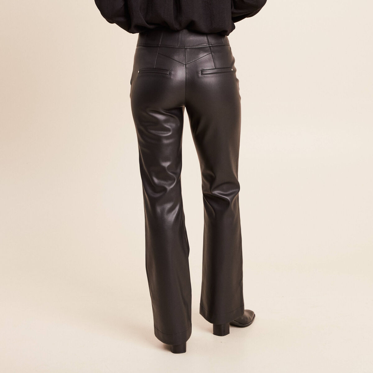 Pantalon bootcut taille haute similicuir noir femme