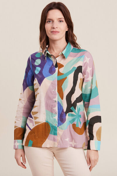 Chemise manches longues multicolore femme