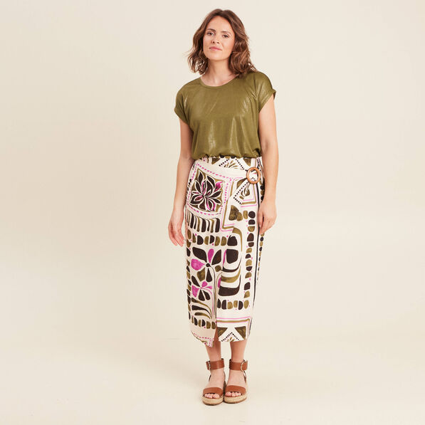 T-shirt manches courtes vert kaki femme