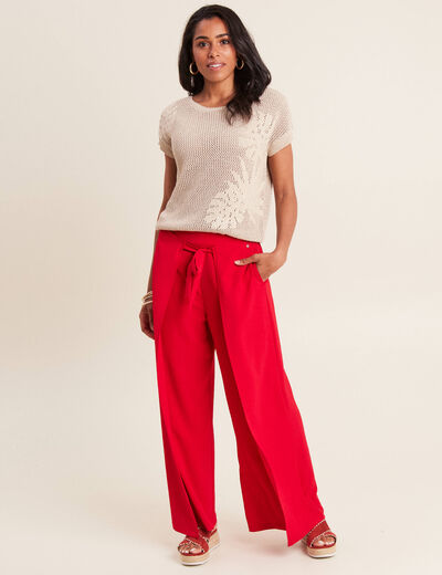 Pull manches courtes ajouré couleur or femme
