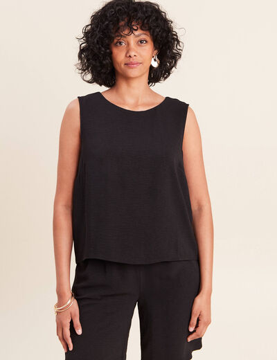 T-shirt sans manches col rond fluide noir femme