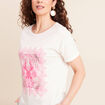 T-shirt col rond manches courtes brod&eacute; ecru femme