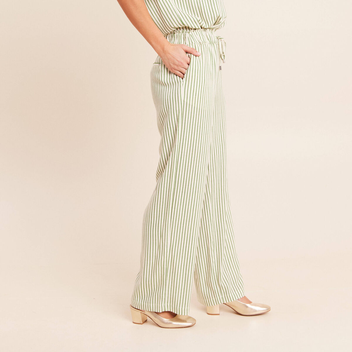 Pantalon large taille haute blanc femme