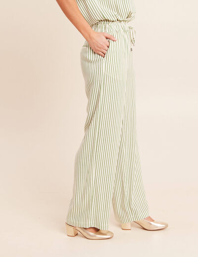 Pantalon large taille haute blanc femme