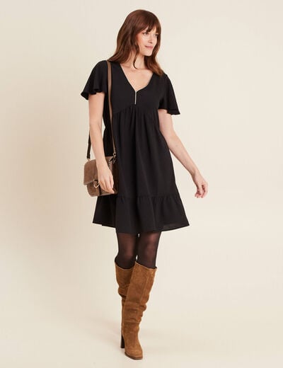 Robe évasée manches courtes noir femme