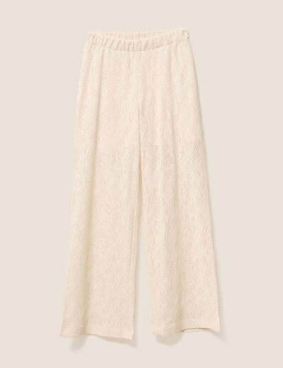 Pantalon large taille basculée ecru femme
