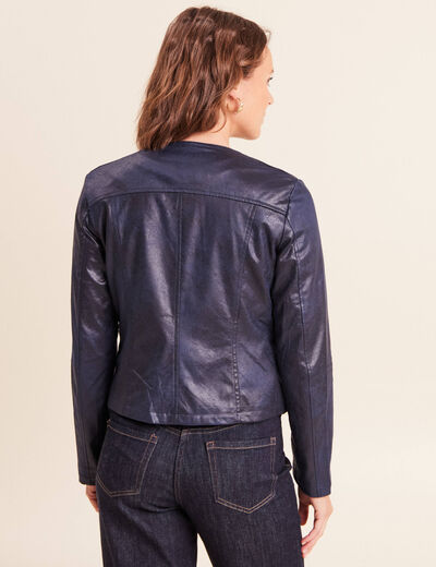 Veste droite zipp&eacute;e bleu fonc&eacute; femme