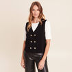 Gilet court cintr&eacute; sans manches col v noir femme