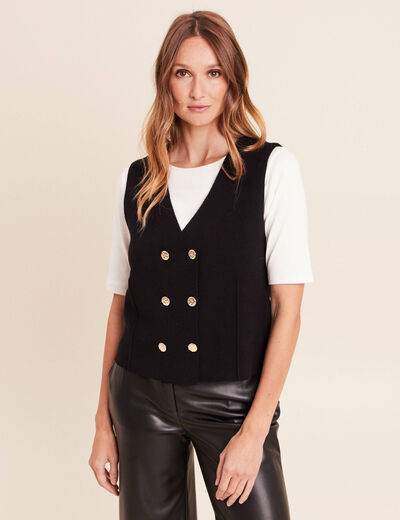 Gilet court cintr&eacute; sans manches col v noir femme