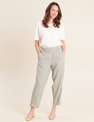 Pantalon large 7/8&egrave;me taille haute vert clair femme