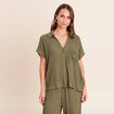 Chemise ample courte manches courtes vert kaki femme
